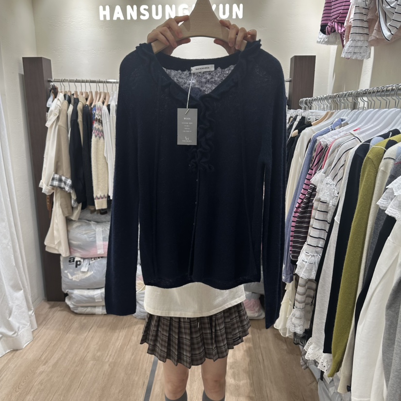 HANSUNGHYUN東大門直郵女裝新款時尚推薦開衫荷葉邊羊毛開衫HANSUNGHYUN開衫圖色2
