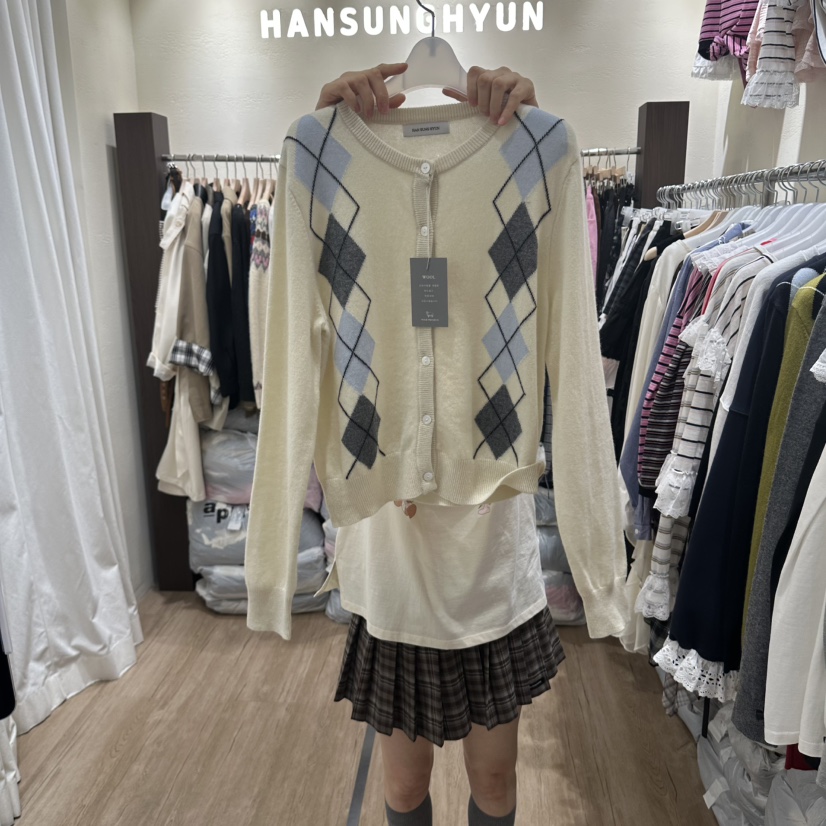 HANSUNGHYUN東大門實拍女裝新品推薦人氣針織衫羊毛花紋開衫HANSUNGHYUN針織衫圖色1