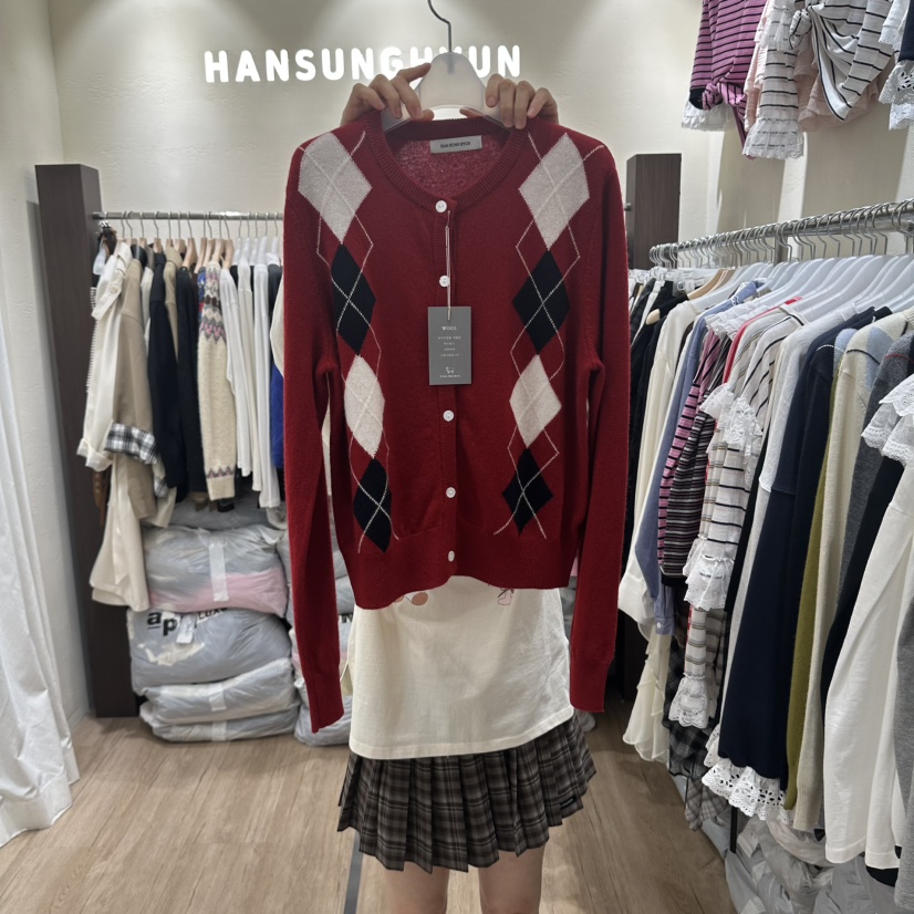HANSUNGHYUN東大門實拍女裝新品推薦人氣針織衫羊毛花紋開衫HANSUNGHYUN針織衫圖色4