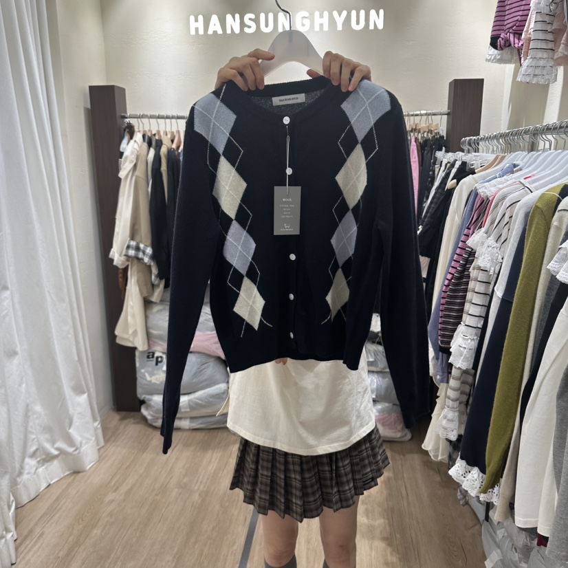 HANSUNGHYUN東大門實拍女裝新品推薦人氣針織衫羊毛花紋開衫HANSUNGHYUN針織衫圖色5