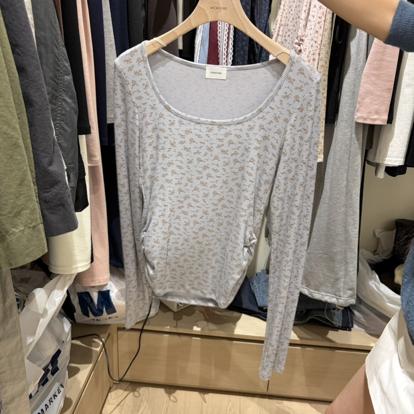 MONROE東大門代購女裝新品熱賣休閑真品時尚人氣長袖T恤小花MONROE長袖T恤圖色2藍