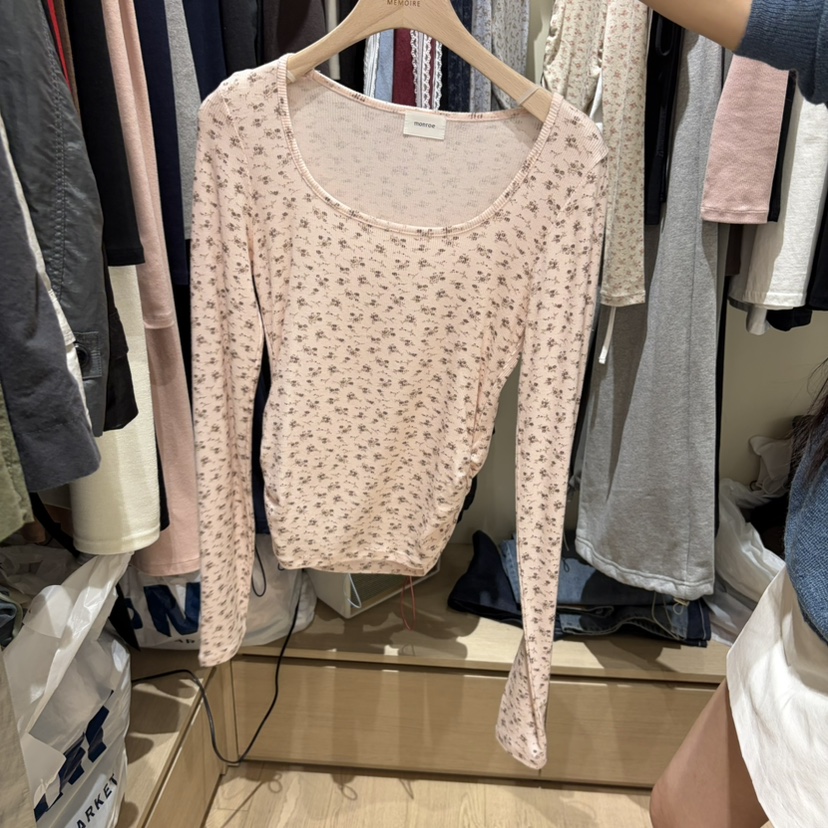 MONROE東大門代購女裝新品熱賣休閑真品時尚人氣長袖T恤小花MONROE長袖T恤圖色3粉色