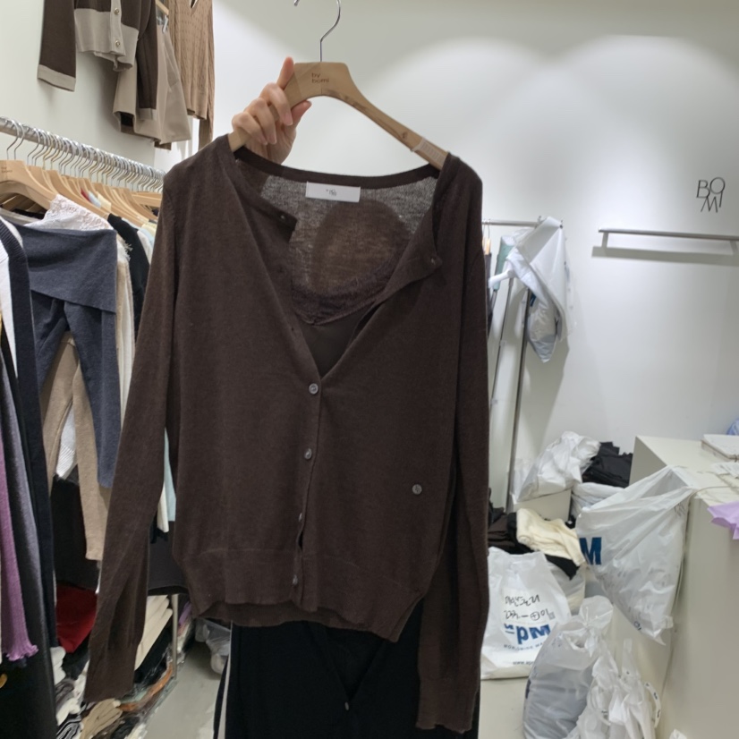 BY BOMI東大門代購女裝新款休閑人氣時尚針織衫假兩件蕾絲BY BOMI針織衫圖色2棕色