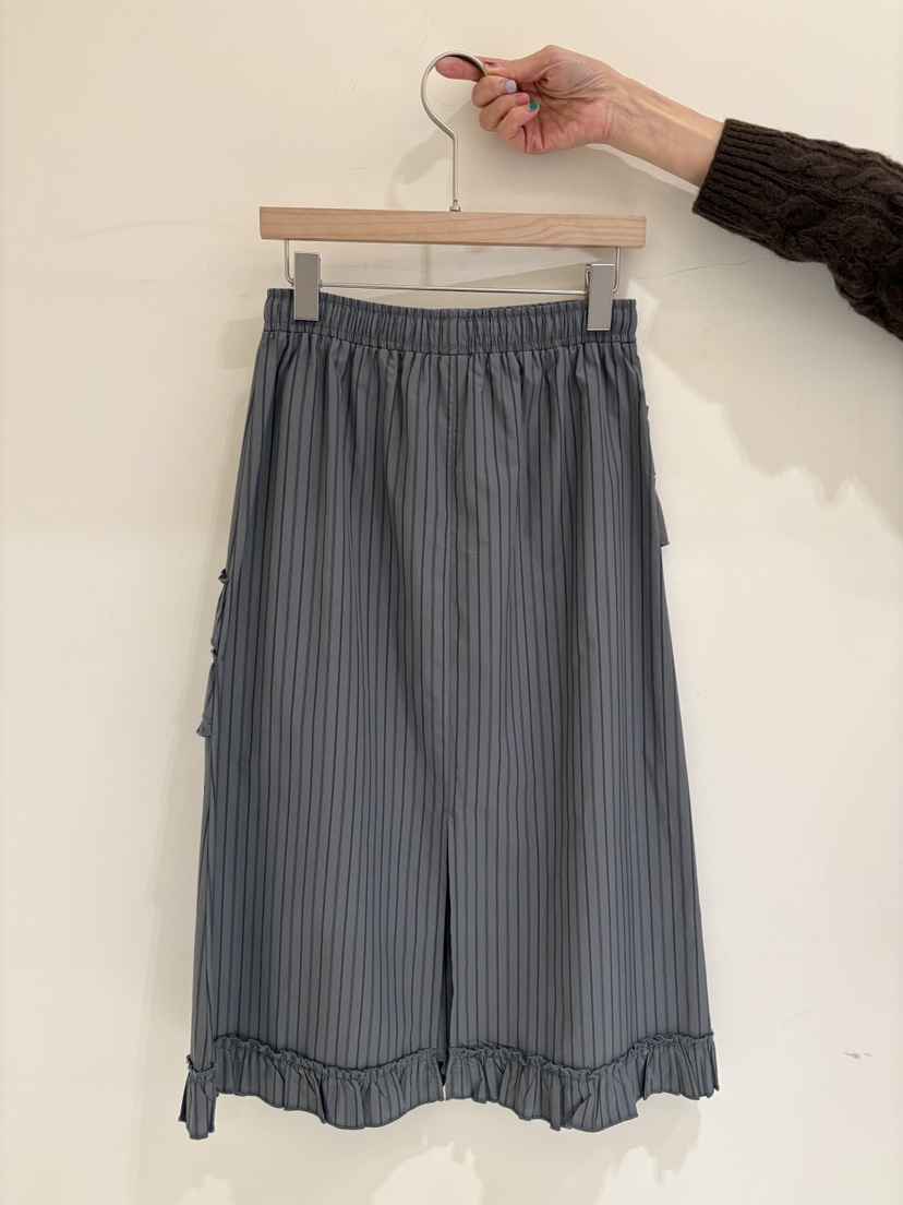 BALANCE韓國代購女裝新款真品推薦休閑人氣熱賣長裙褶邊條紋BALANCE長裙