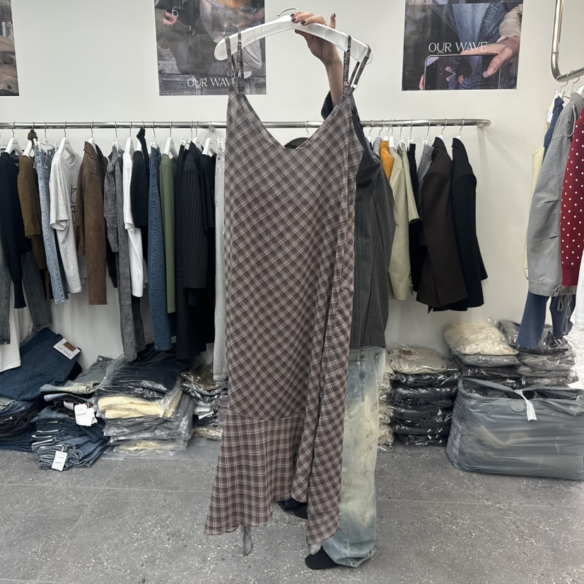 OURWAVE/OUR ROOM東大門代購女士新品真品連衣裙格子雪紡OURWAVE/OUR ROOM連衣裙
