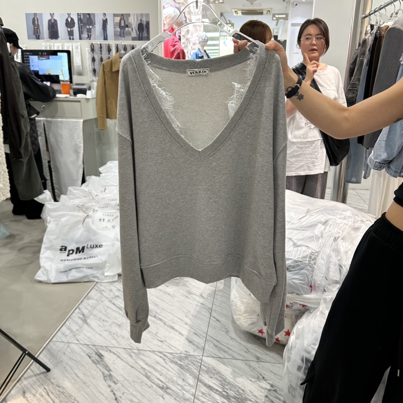 VIRKIN東大門代購女裝新品推薦人氣熱賣時尚休閑衛衣V領蕾絲VIRKIN衛衣圖色4