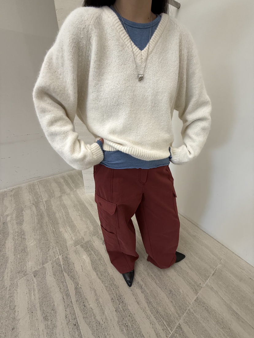 VERNIMENT韓國代購女裝新款時尚針織衫不含內搭羊駝毛V領VERNIMENT針織衫