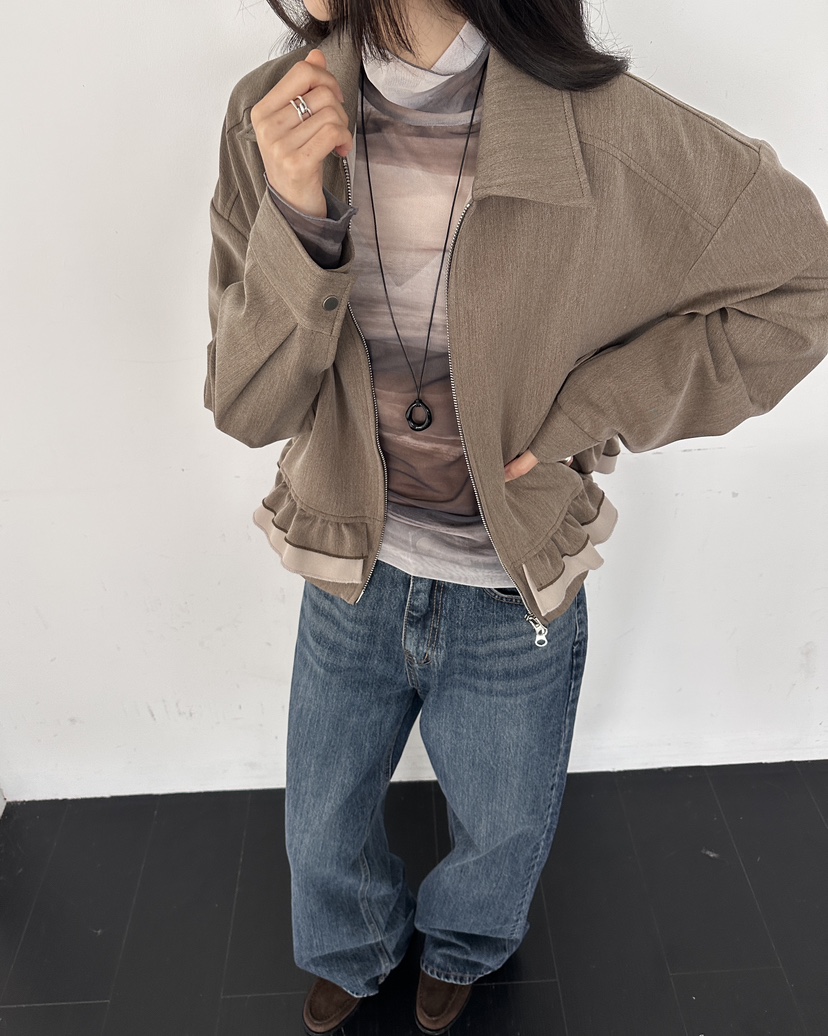 HOWDY/FACT THE NERD韓國直郵女士新款人氣推薦夾克褶邊HOWDY/FACT THE NERD夾克