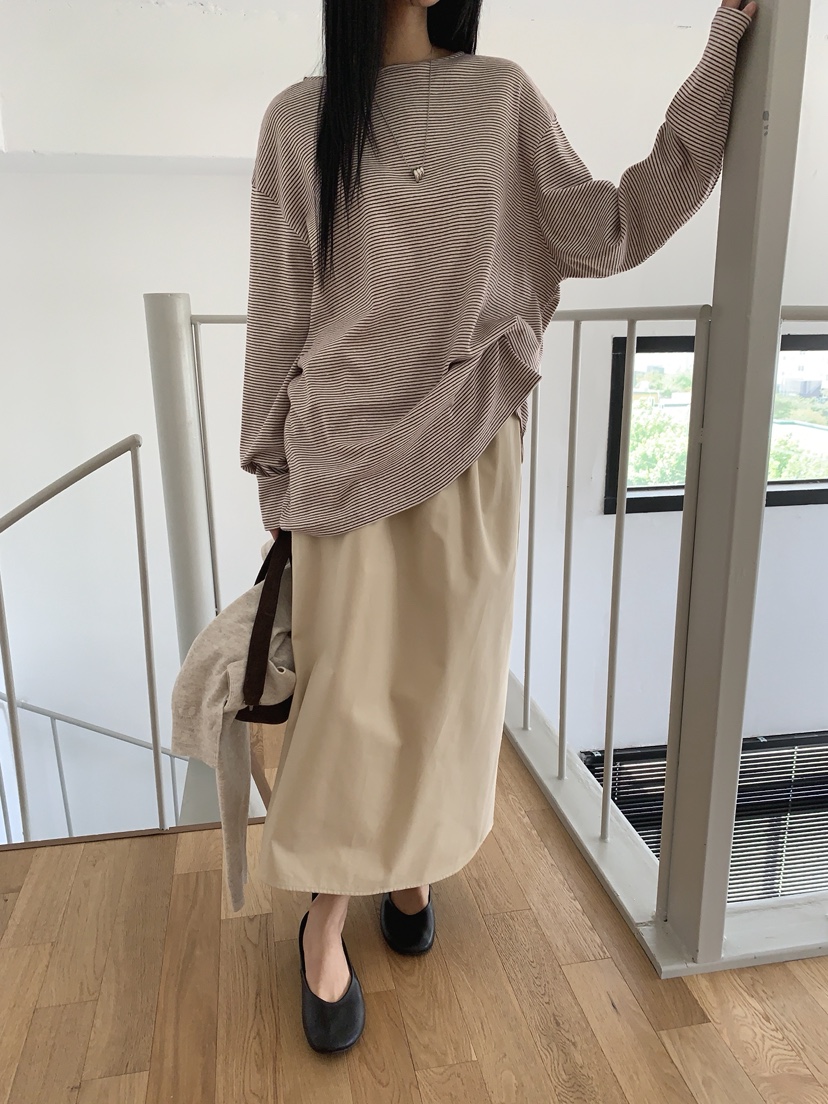VERNIMENT韓國代購女裝新品休閑推薦時尚長袖T恤船領條紋VERNIMENT長袖T恤