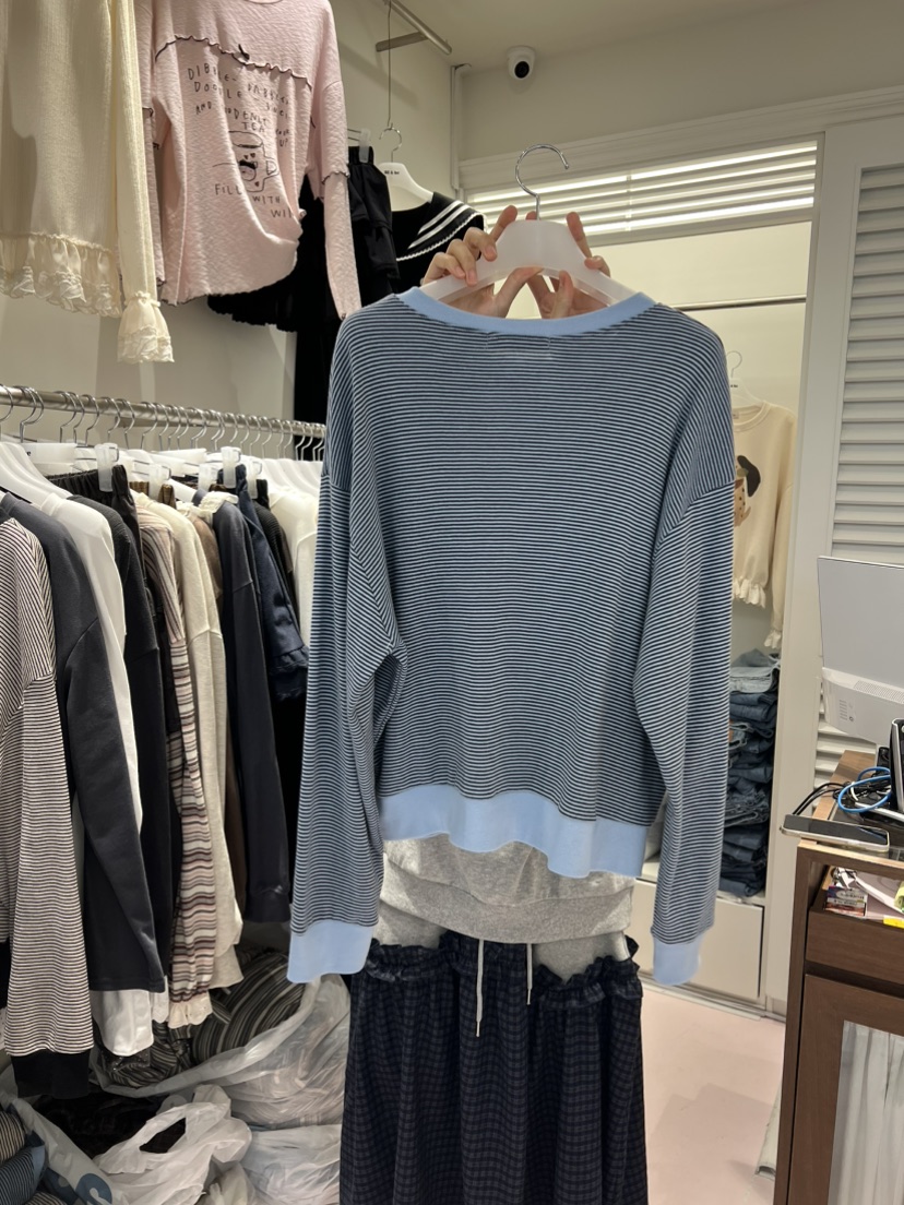 BE&amp;BE東大門代購女士新款時尚人氣真品熱賣長袖T恤條紋BE&be長袖T恤