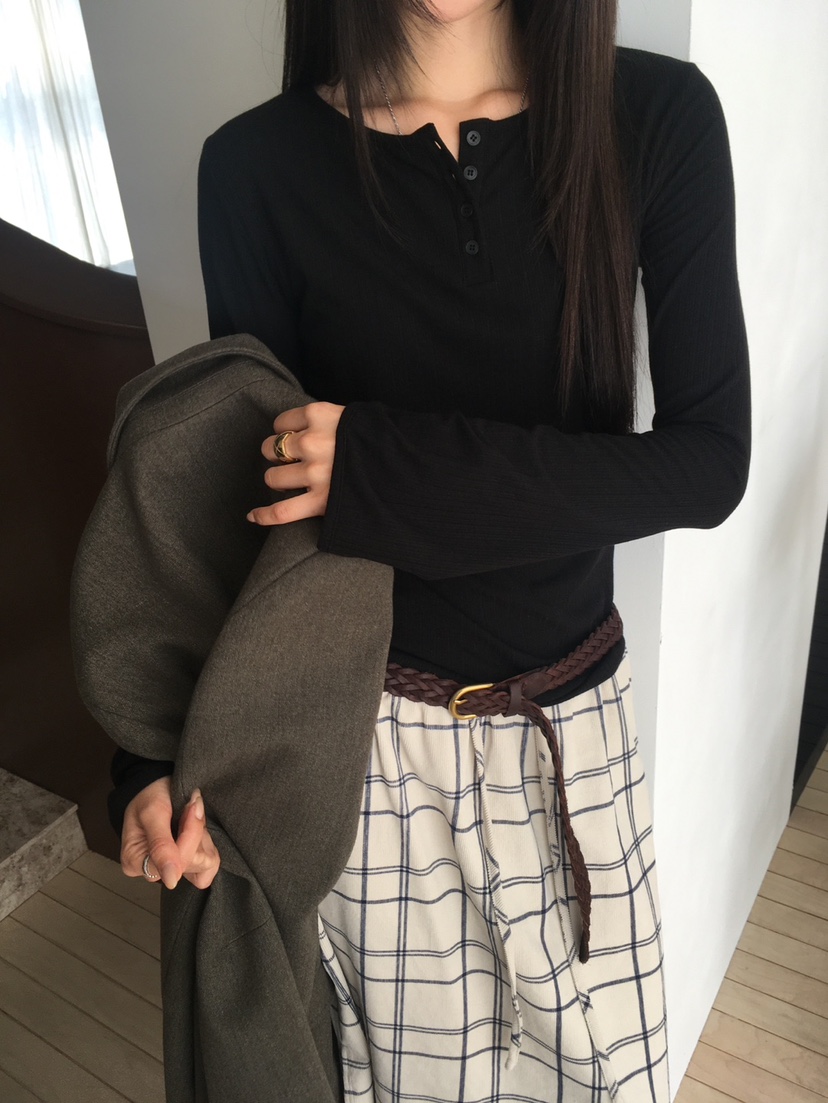 MINIMUZE韓國代購女士新款熱賣人氣休閑時尚推薦長袖T恤紐扣MINIMUZE長袖T恤