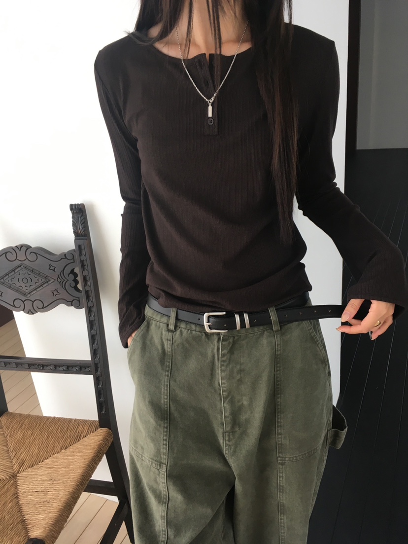 MINIMUZE韓國代購女士新款熱賣人氣休閑時尚推薦長袖T恤紐扣MINIMUZE長袖T恤