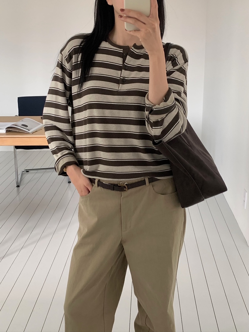 BLEECKER韓國代購女士新品推薦時尚真品熱賣人氣長袖T恤條紋BLEECKER長袖T恤