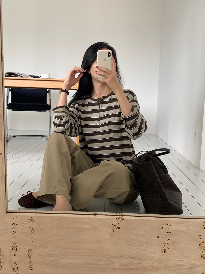 BLEECKER韓國代購女士新品推薦時尚真品熱賣人氣長袖T恤條紋BLEECKER長袖T恤