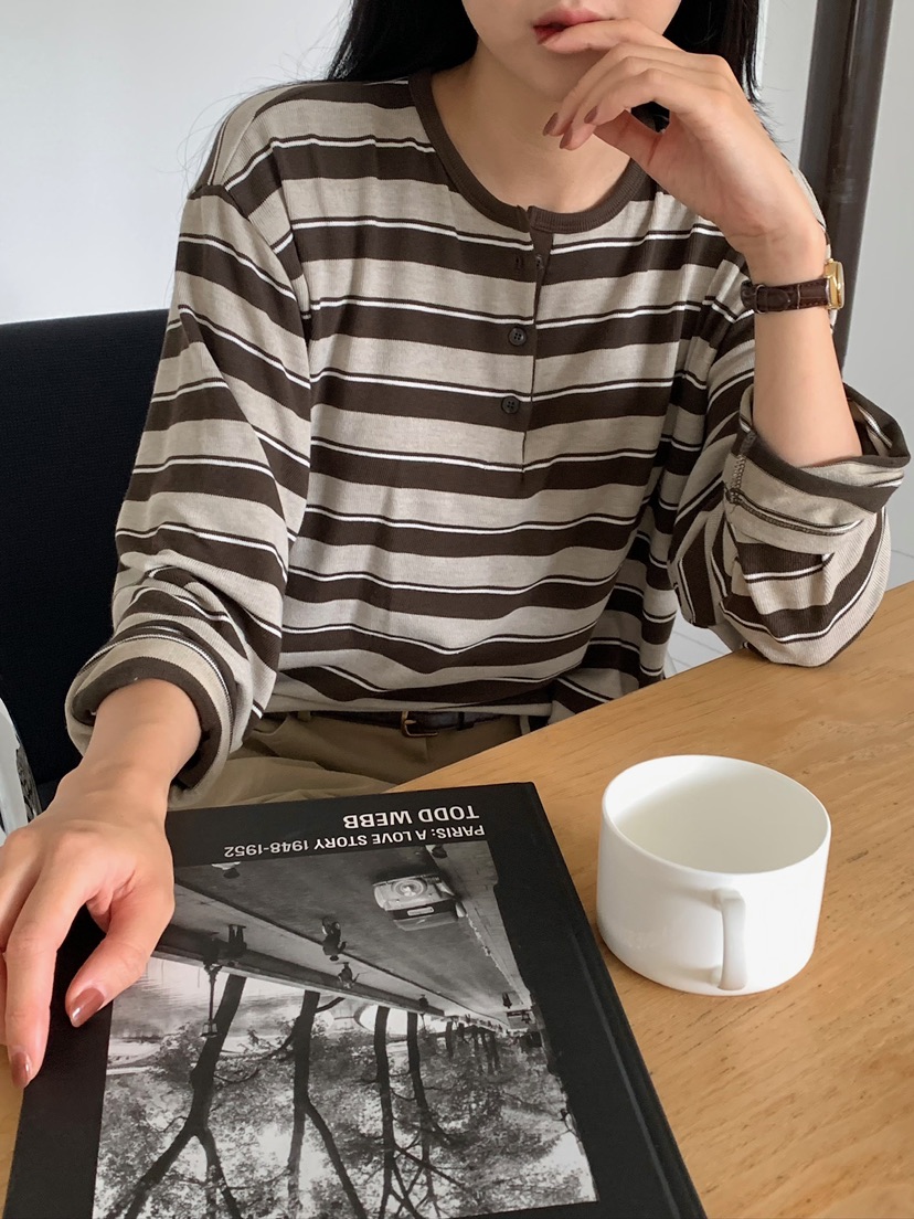 BLEECKER韓國代購女士新品推薦時尚真品熱賣人氣長袖T恤條紋BLEECKER長袖T恤