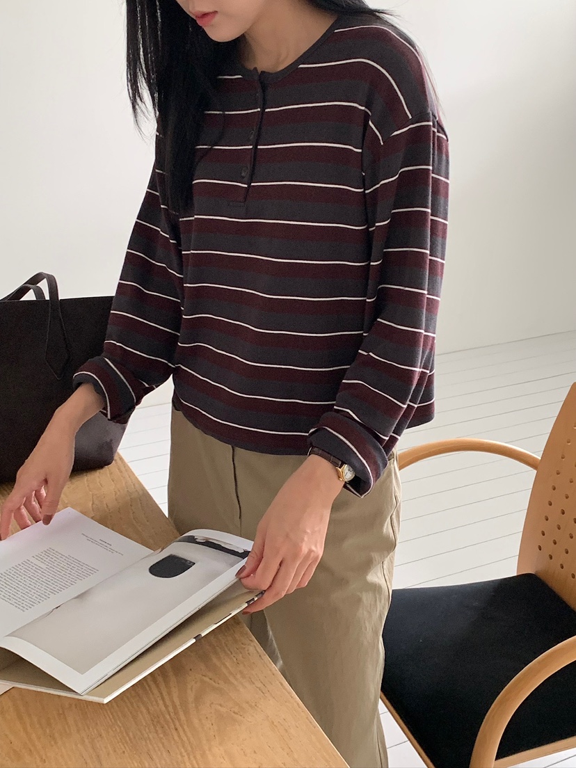 BLEECKER韓國代購女士新品推薦時尚真品熱賣人氣長袖T恤條紋BLEECKER長袖T恤