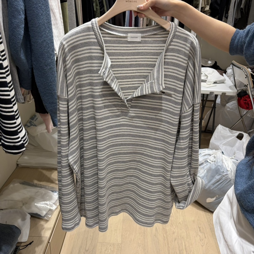 MONROE東大門代購女裝新款真品人氣推薦熱賣時尚長袖T恤條紋MONROE長袖T恤圖色1灰