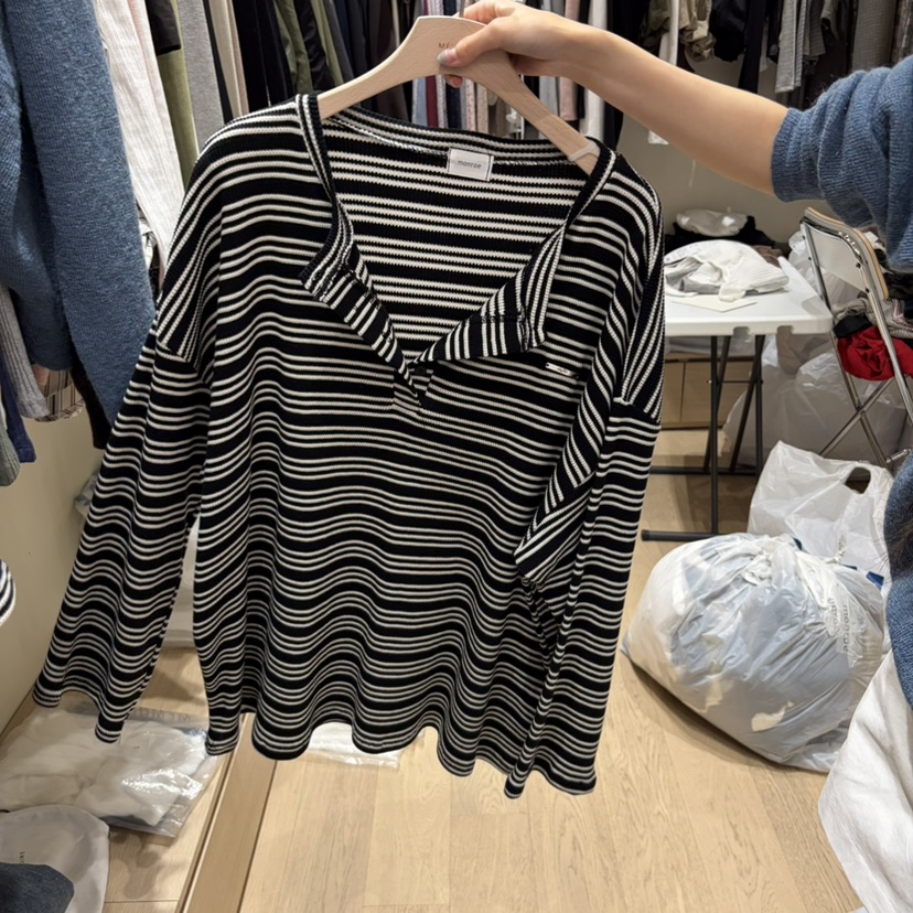 MONROE東大門代購女裝新款真品人氣推薦熱賣時尚長袖T恤條紋MONROE長袖T恤圖色2黑