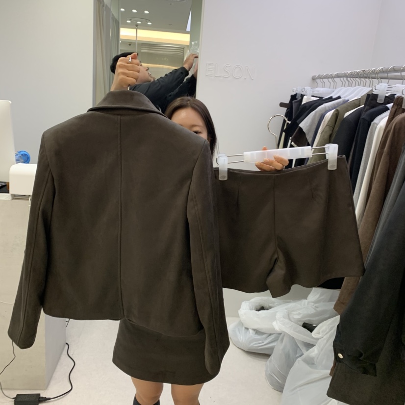 ELSON韓國代購女士新款推薦休閑真品時尚熱賣套裝皮裙麂皮ELSON套裝
