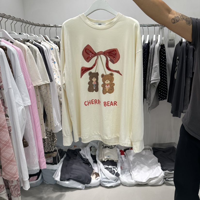 VINTAGE 888韓國直郵女士新品推薦人氣熱賣休閑長袖T恤小熊VINTAGE 888長袖T恤圖色1