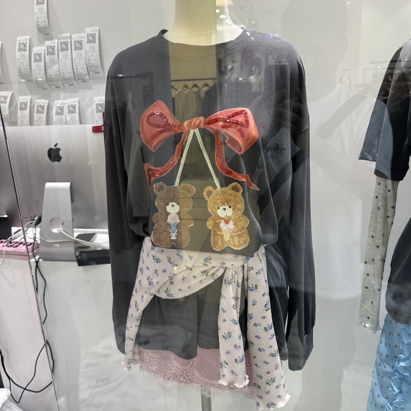 VINTAGE 888韓國直郵女士新品推薦人氣熱賣休閑長袖T恤小熊VINTAGE 888長袖T恤圖色2