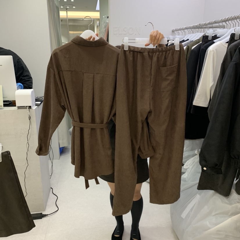 ELSON韓國代購女士新品休閑熱賣推薦時尚真品套裝含腰帶麂皮ELSON套裝
