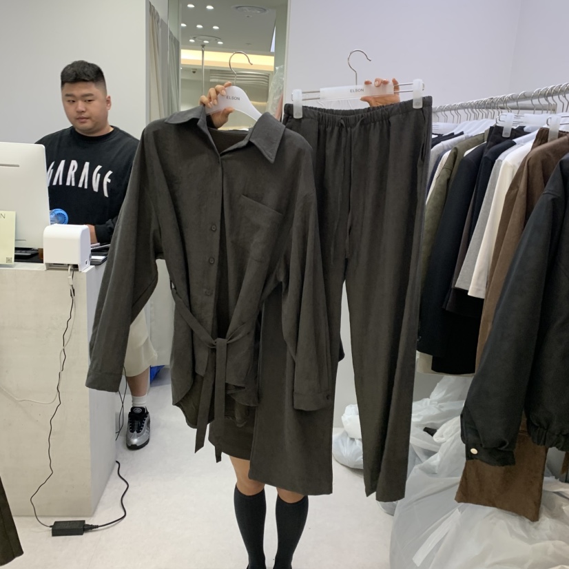 ELSON韓國代購女士新品休閑熱賣推薦時尚真品套裝含腰帶麂皮ELSON套裝圖色2墨