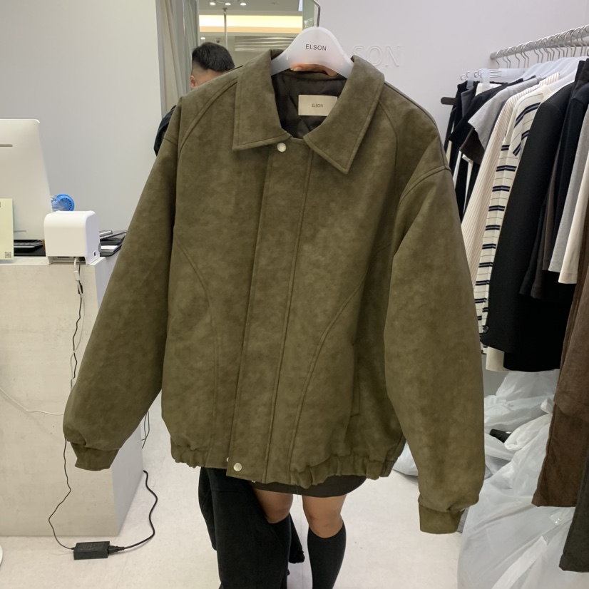 ELSON東大門實拍女裝新品休閑推薦真品夾克水洗皮革復古夾棉ELSON夾克圖色2