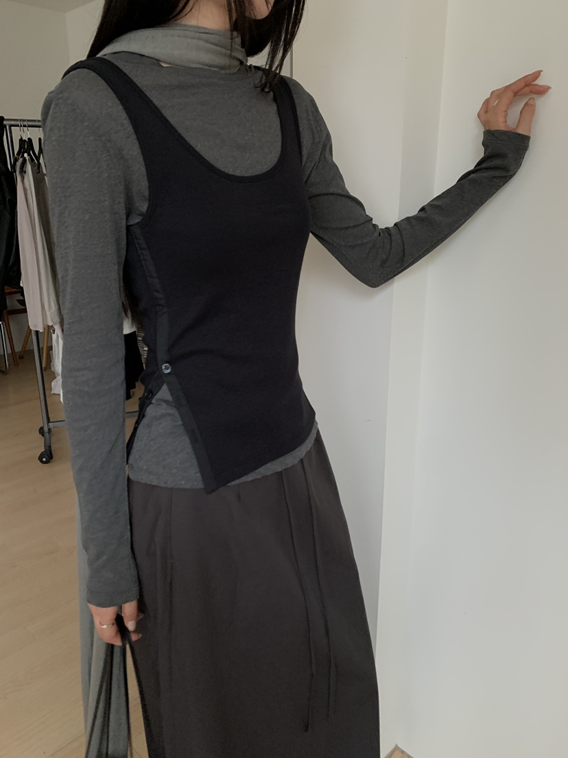 B_GARDER東大門直郵女裝新品時尚吊帶背心不含內搭撞色無袖紐扣B.GARDER吊帶/背心