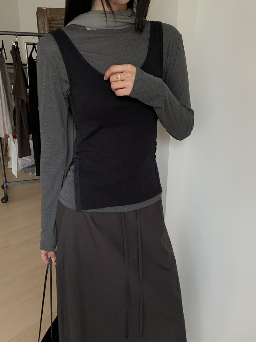 B_GARDER東大門直郵女裝新品時尚吊帶背心不含內搭撞色無袖紐扣B.GARDER吊帶/背心