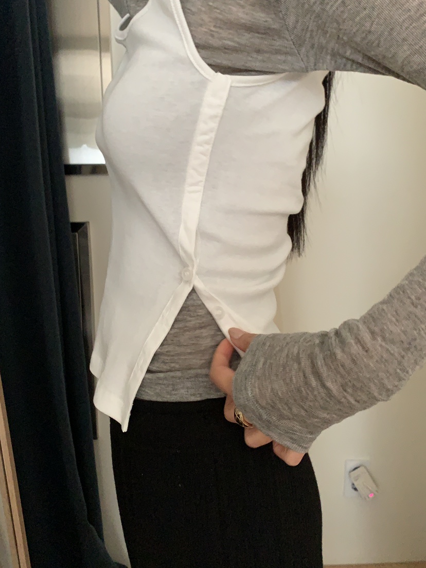 B_GARDER東大門直郵女裝新品時尚吊帶背心不含內搭撞色無袖紐扣B.GARDER吊帶/背心