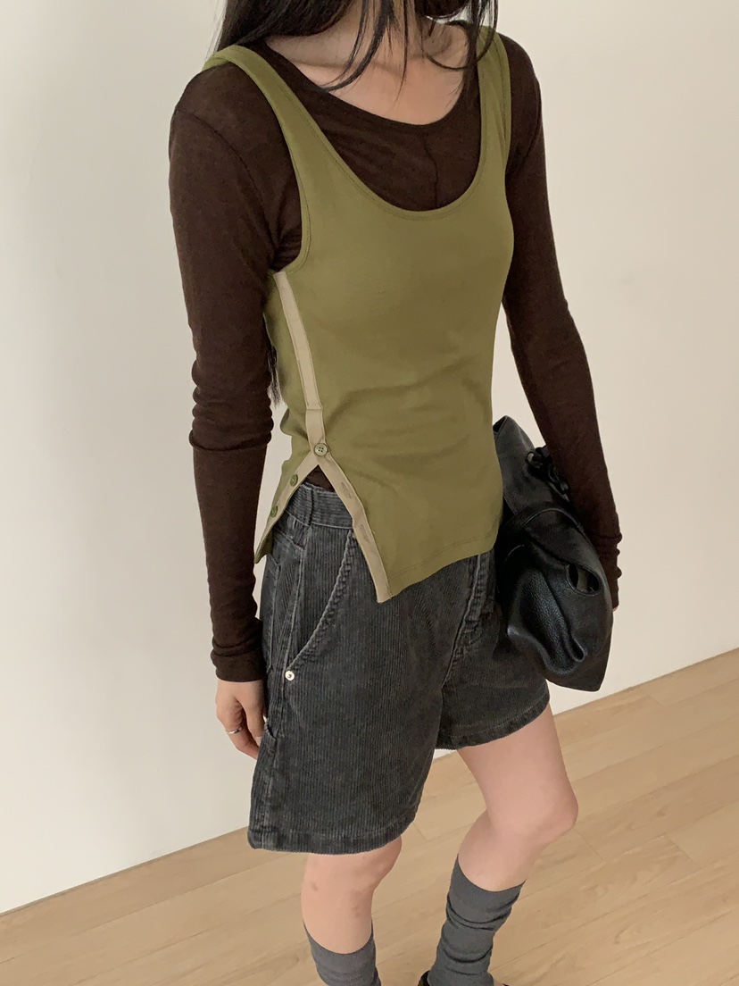 B_GARDER東大門直郵女裝新品時尚吊帶背心不含內搭撞色無袖紐扣B.GARDER吊帶/背心圖色2