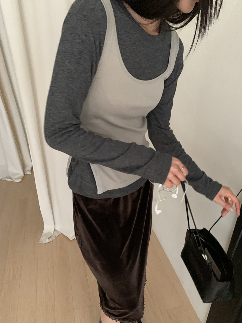 B_GARDER東大門直郵女裝新品時尚吊帶背心不含內搭撞色無袖紐扣B.GARDER吊帶/背心圖色3灰色