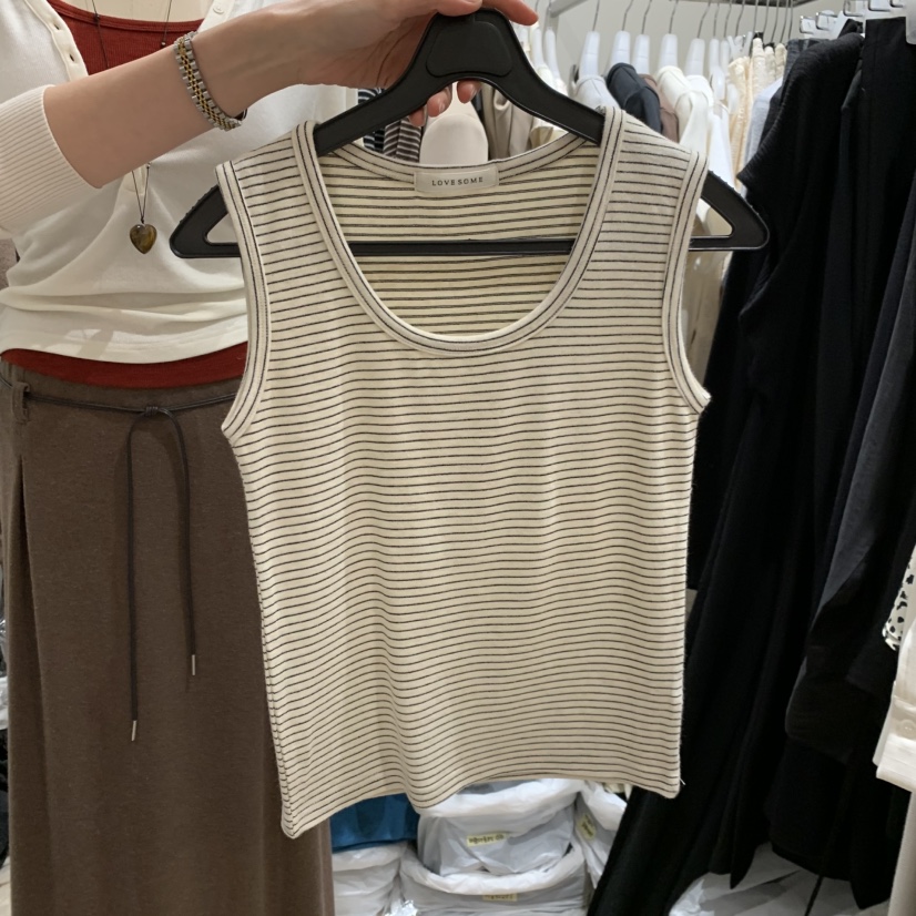 LOVE SOME韓國代購女裝新品推薦真品人氣吊帶背心條紋絨LOVE SOME吊帶/背心圖色4白