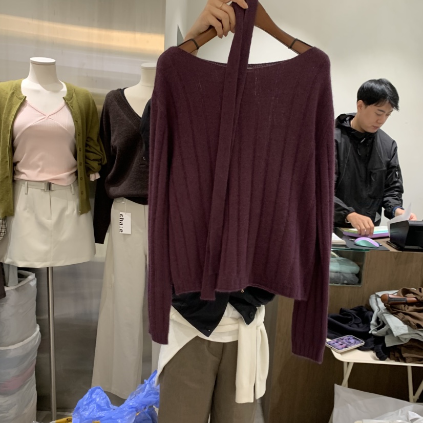 CHAE東大門代購女裝新款時尚真品人氣針織衫含飄帶船領圍巾CHAE針織衫圖色2