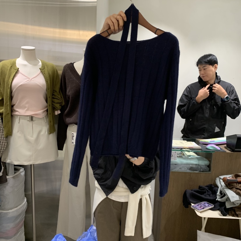 CHAE東大門代購女裝新款時尚真品人氣針織衫含飄帶船領圍巾CHAE針織衫圖色3