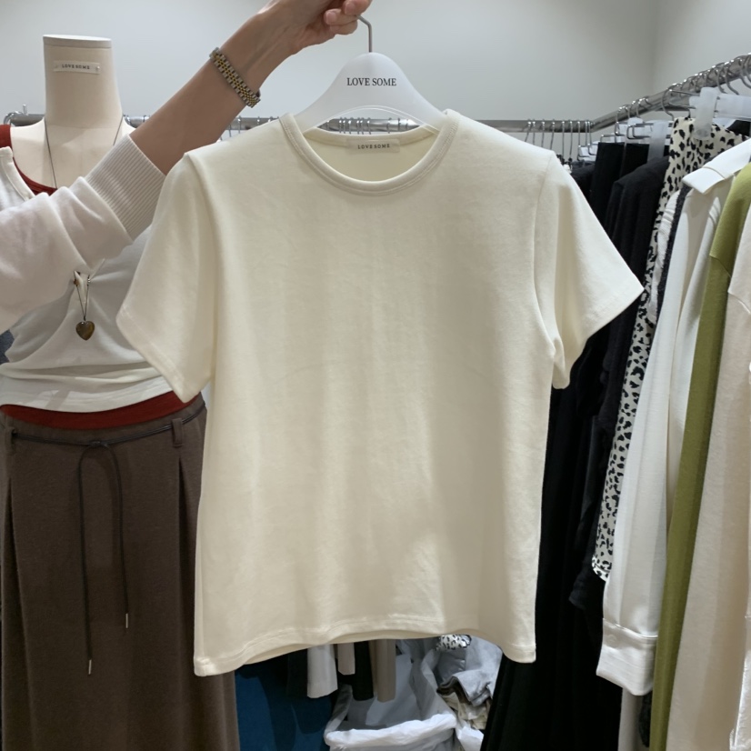 LOVE SOME韓國直郵女裝新品人氣時尚推薦熱賣真品T恤抓絨LOVE SOMET恤圖色2奶油