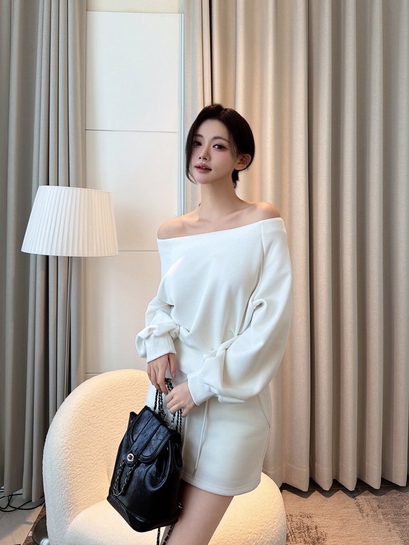 CLOTH東大門直郵女裝新品推薦真品熱賣時尚休閑套裝露肩羅紋CLOTH套裝