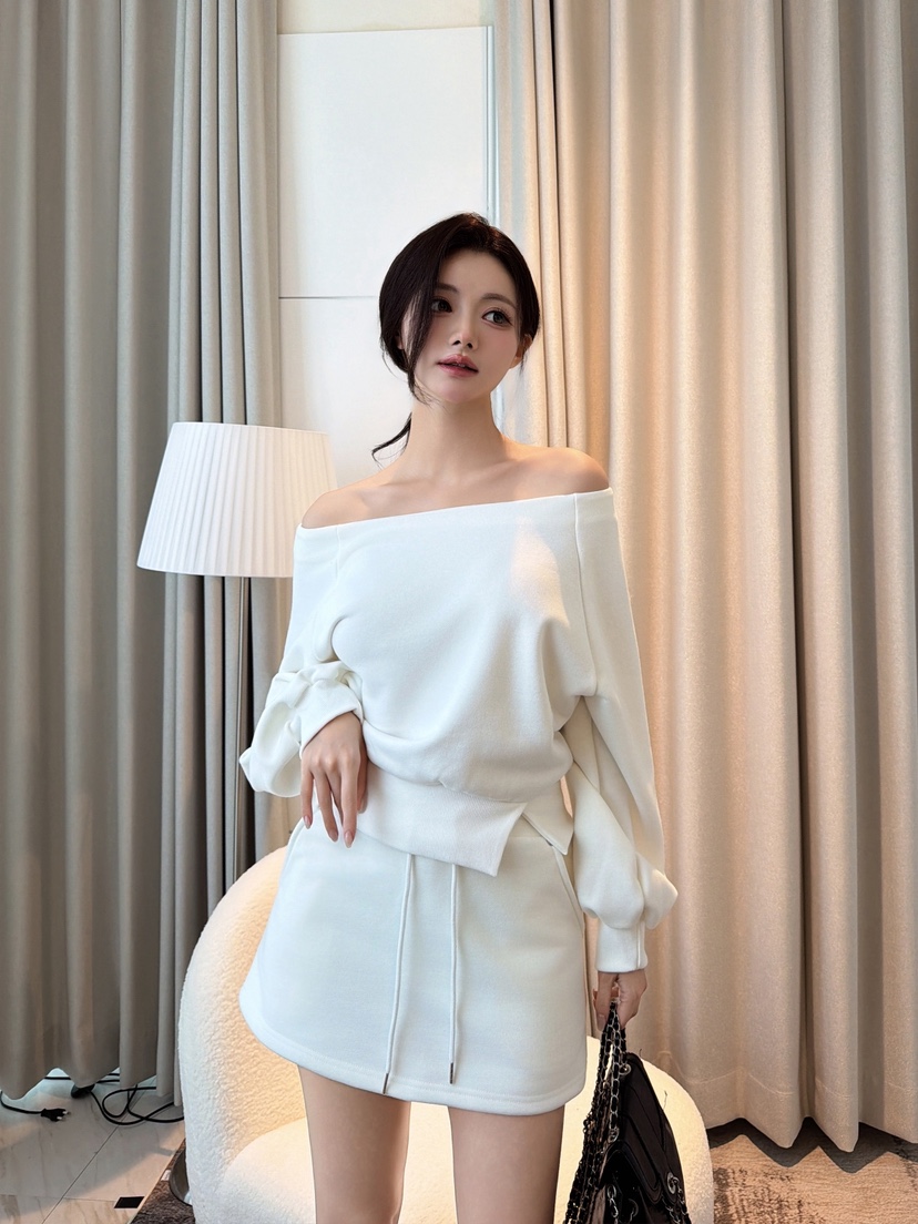 CLOTH東大門直郵女裝新品推薦真品熱賣時尚休閑套裝露肩羅紋CLOTH套裝