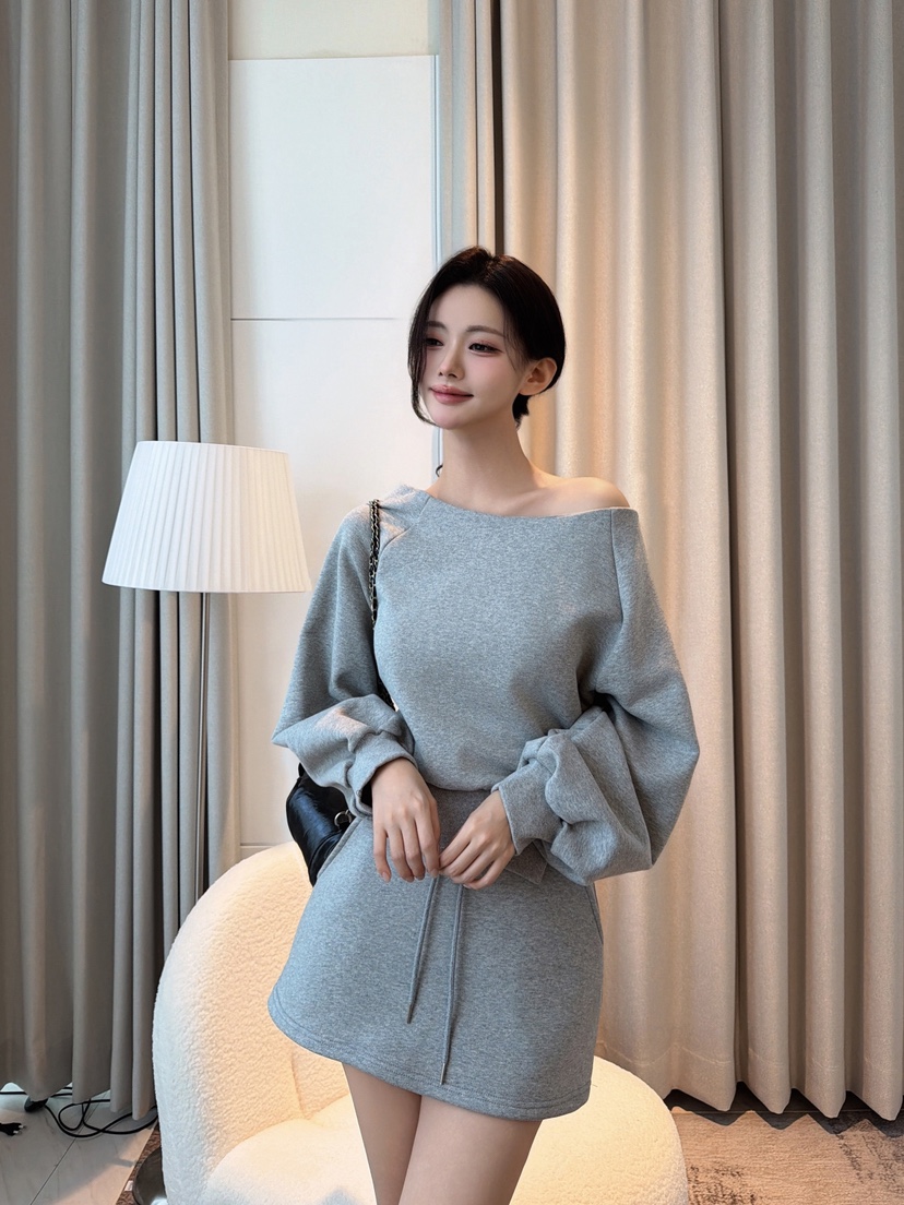 CLOTH東大門直郵女裝新品推薦真品熱賣時尚休閑套裝露肩羅紋CLOTH套裝