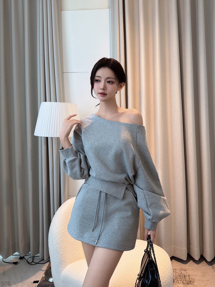 CLOTH東大門直郵女裝新品推薦真品熱賣時尚休閑套裝露肩羅紋CLOTH套裝