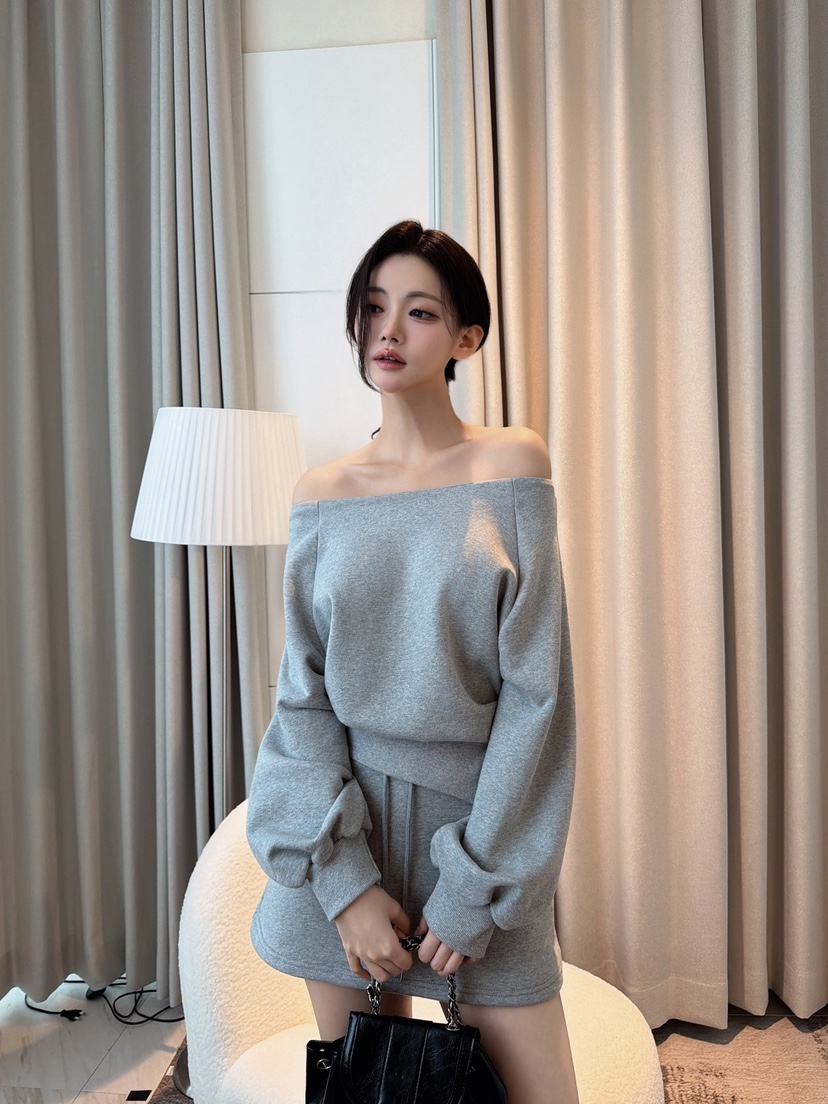 CLOTH東大門直郵女裝新品推薦真品熱賣時尚休閑套裝露肩羅紋CLOTH套裝