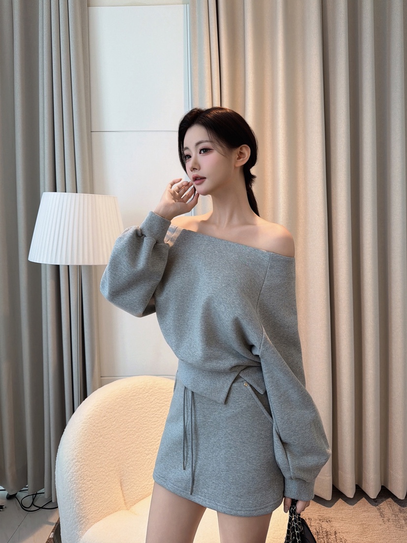 CLOTH東大門直郵女裝新品推薦真品熱賣時尚休閑套裝露肩羅紋CLOTH套裝