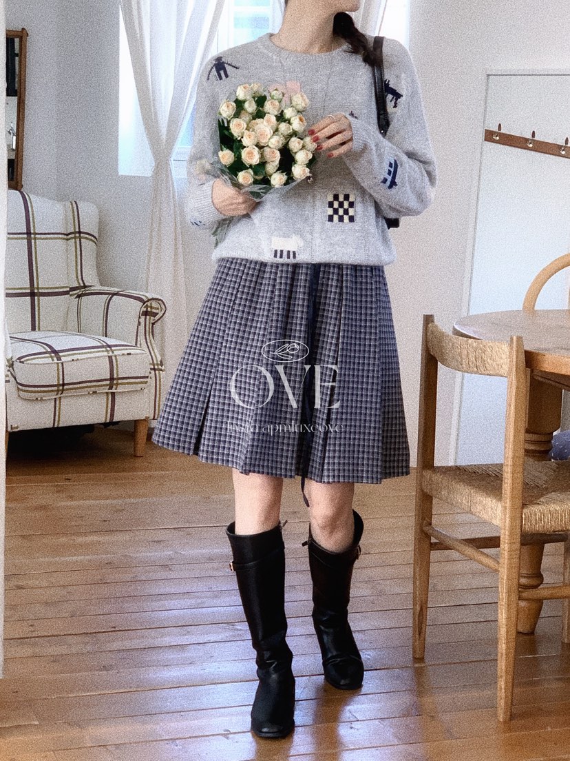 OVE東大門實拍女士新品時尚推薦休閑熱賣真品人氣針織衫格子OVE針織衫