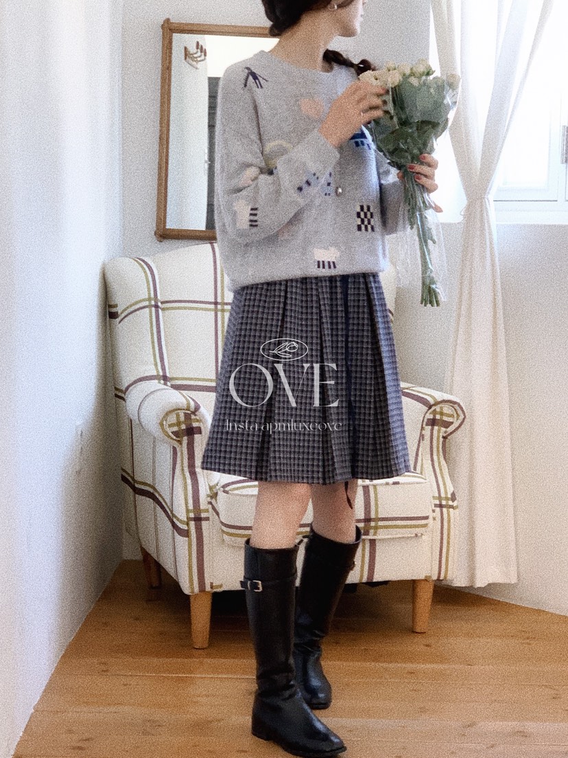 OVE東大門實拍女士新品時尚推薦休閑熱賣真品人氣針織衫格子OVE針織衫