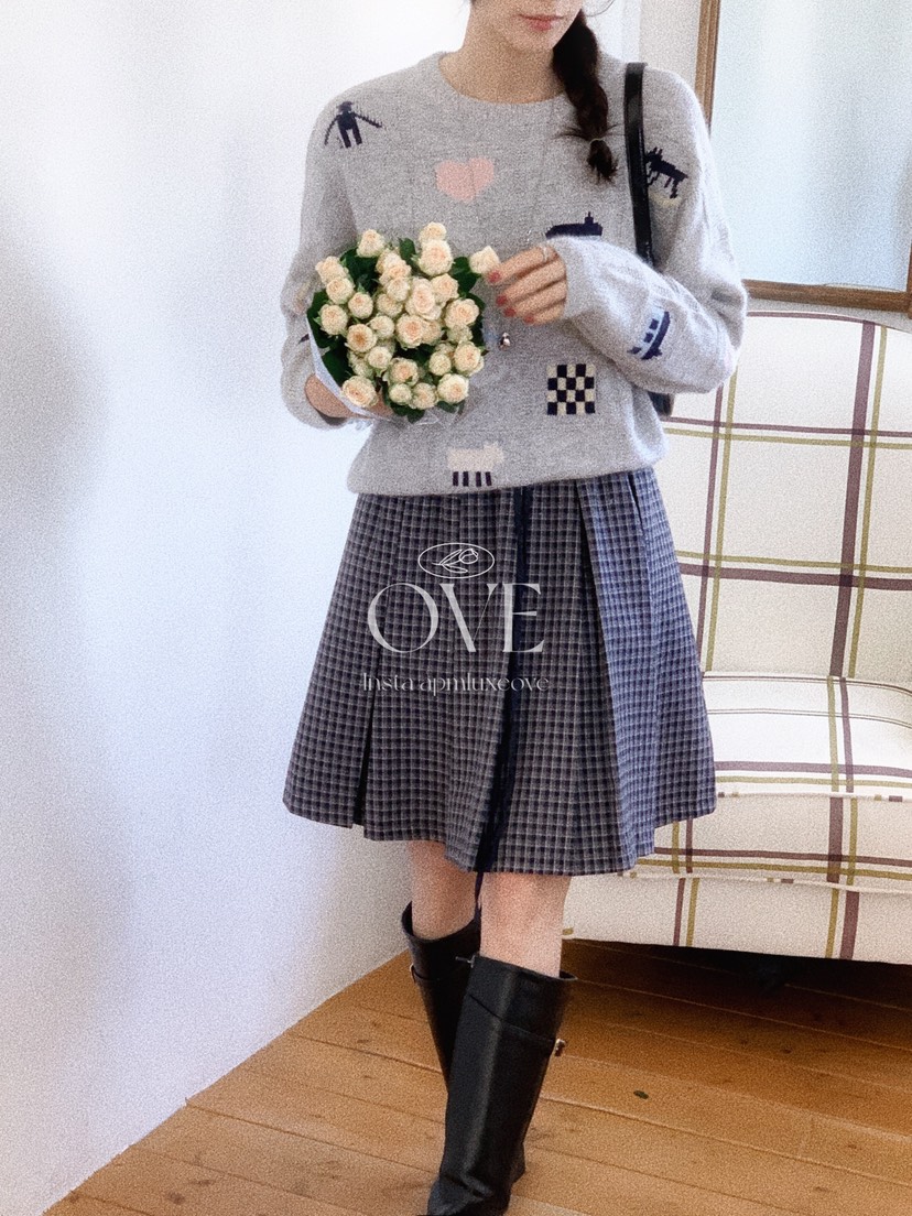 OVE東大門實拍女士新品時尚推薦休閑熱賣真品人氣針織衫格子OVE針織衫