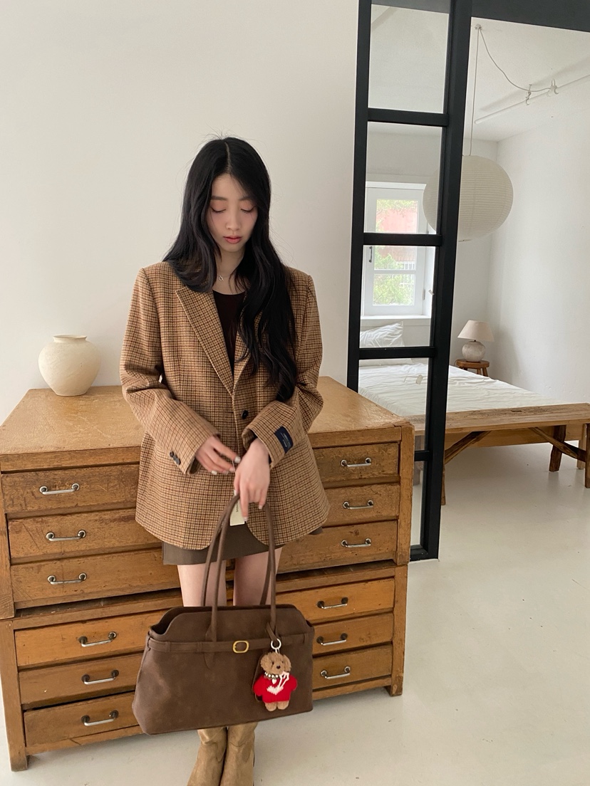 BOHEME韓國直郵女裝新品人氣休閑時尚真品熱賣夾克羊毛格紋BOHEME夾克