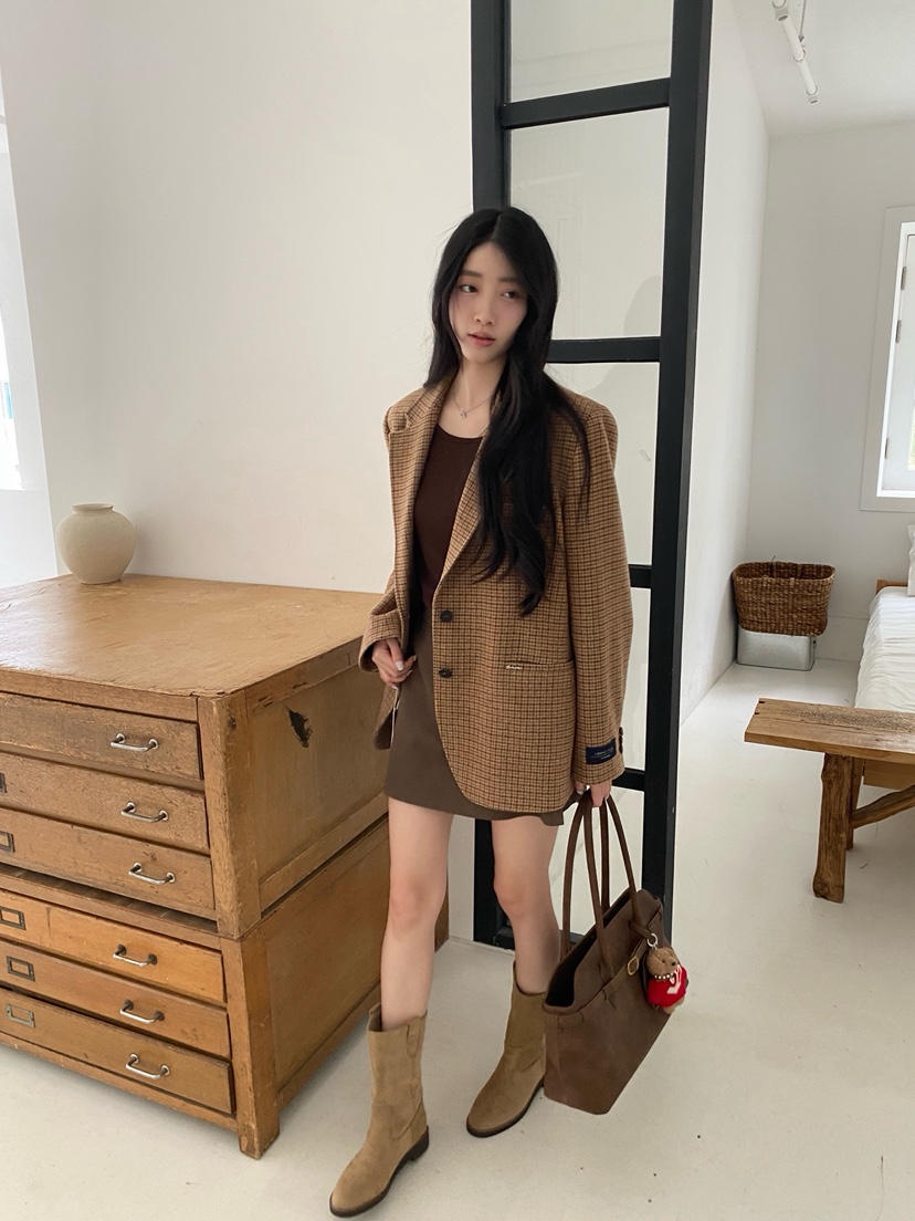 BOHEME韓國直郵女裝新品人氣休閑時尚真品熱賣夾克羊毛格紋BOHEME夾克