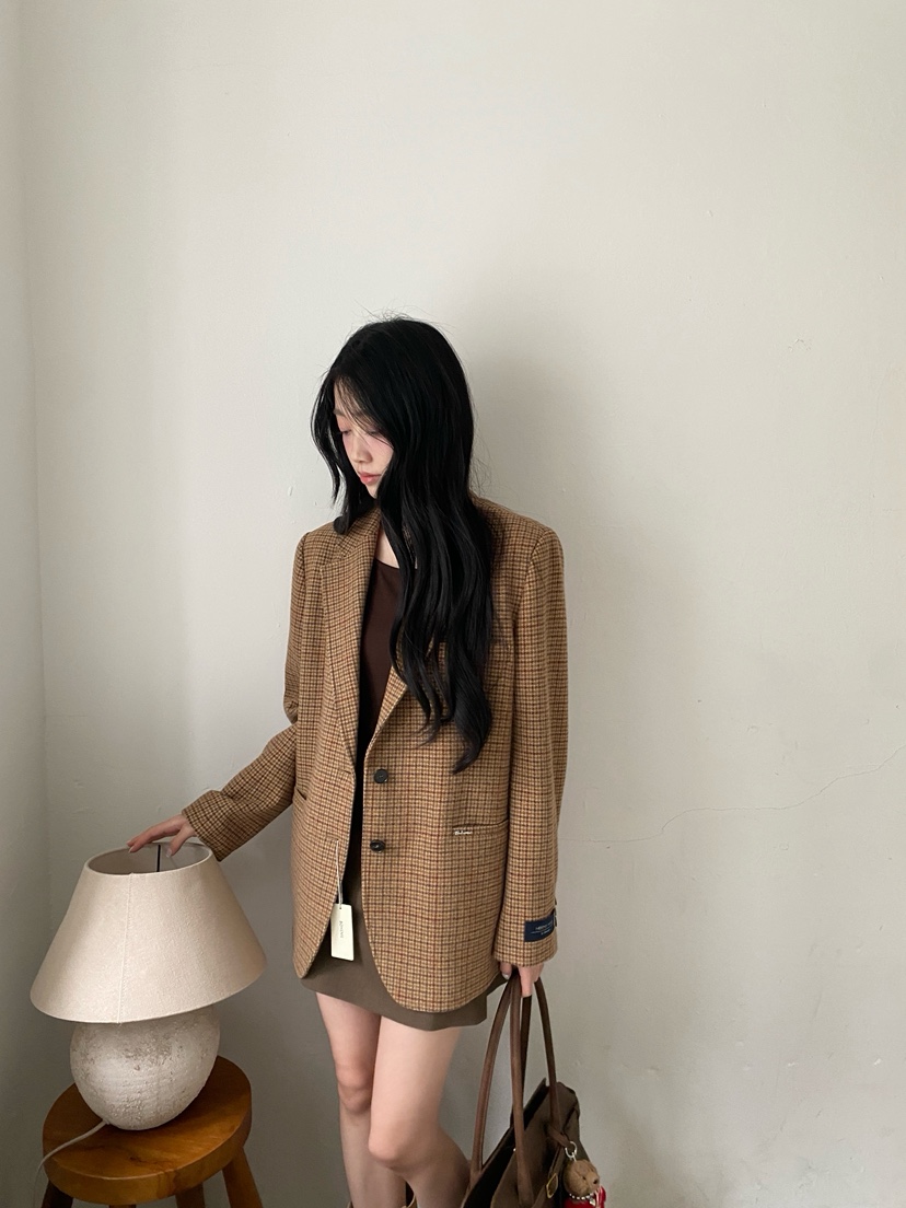 BOHEME韓國直郵女裝新品人氣休閑時尚真品熱賣夾克羊毛格紋BOHEME夾克