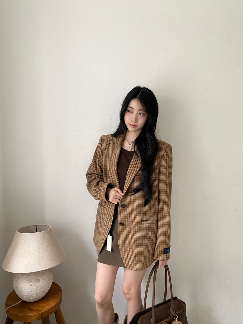 BOHEME韓國直郵女裝新品人氣休閑時尚真品熱賣夾克羊毛格紋BOHEME夾克